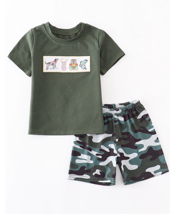 Camo Hunting Embroidered Short Set