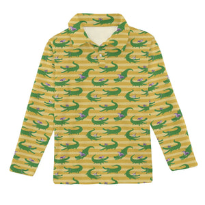 Mardi Gras Gators Long Sleeve Polo Shirt