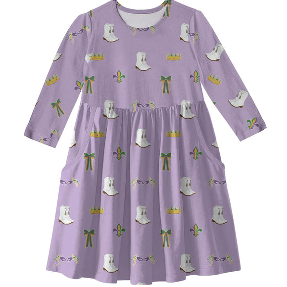 Mardi Gras Boots 3/4 Sleeve Pocket Dress