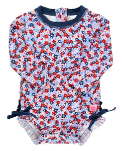 Red White and Bloom Long Sleeve One Piece Rash Guard