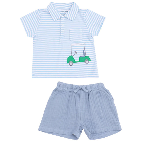 Blue Stripe Golf Polo Shirt and Short