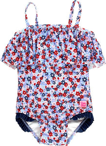 Red White and Bloom Single Ruffle One Piece