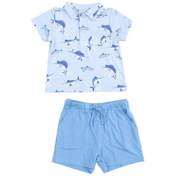 Blue Deep Sea Fishing Polo Shirt & Short