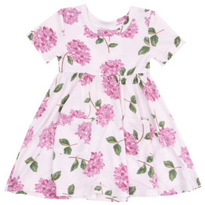 Hydrangeas Short Sleeve Twirly Dress