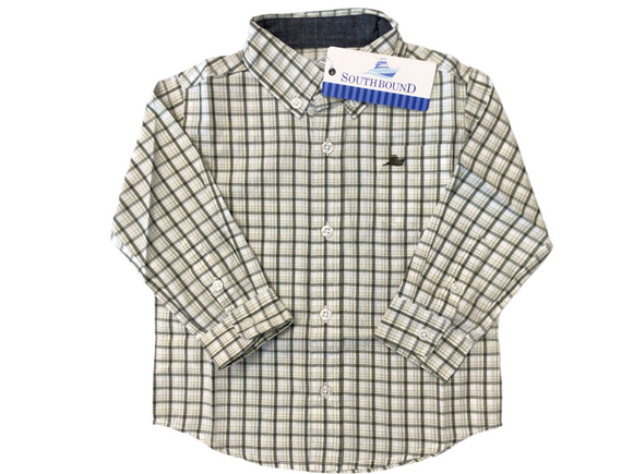 Destin L/S Dress Shirt Cream/Hunter Green