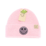 Rhinestone Smiley Face Cuff Beanie