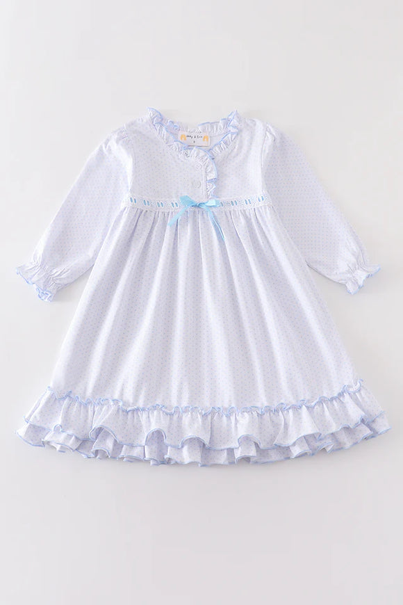 BLUE DOT RUFFLE DRESS