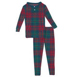 Long Sleeve peacock plaid Pajama Set