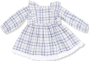 Angel Dear Blue Plaid Long Sleeve Dress with Eyelet Hem