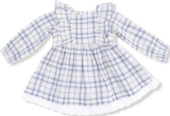 Angel Dear Blue Plaid Long Sleeve Dress with Eyelet Hem