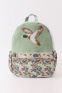 GREEN CAMOUFLAGE DUCK APPLIQUE SMALL BACKPACK