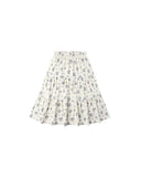 Blue Floral Ruffle Tiered Midi Skirt