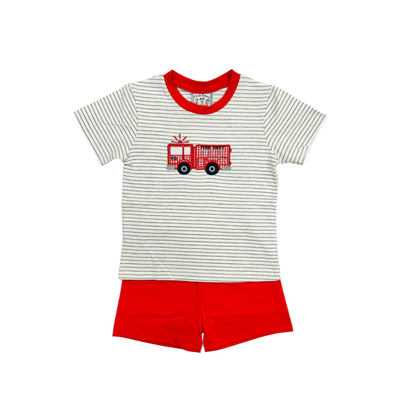 Firetruck Appliqué Short Set