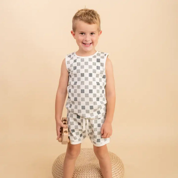 Chequered Tank Tee & Shorts Set