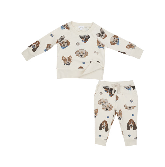 Vintage Puppy Raglan Sweatshirt and Jogger Set