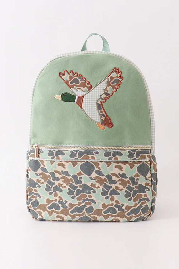 GREEN CAMOUFLAGE DUCK APPLIQUE BACKPACK