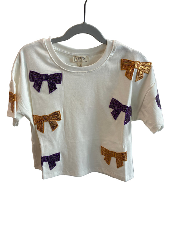 Sequin  Purple& Gold Bow Shirt