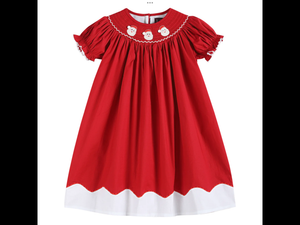 Pom Santa Smocked Bishop Dress