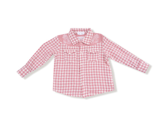 Rose Pink Plaid L/S Western Pearl Snap Shirt