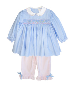 Blue Smocked Pant Set