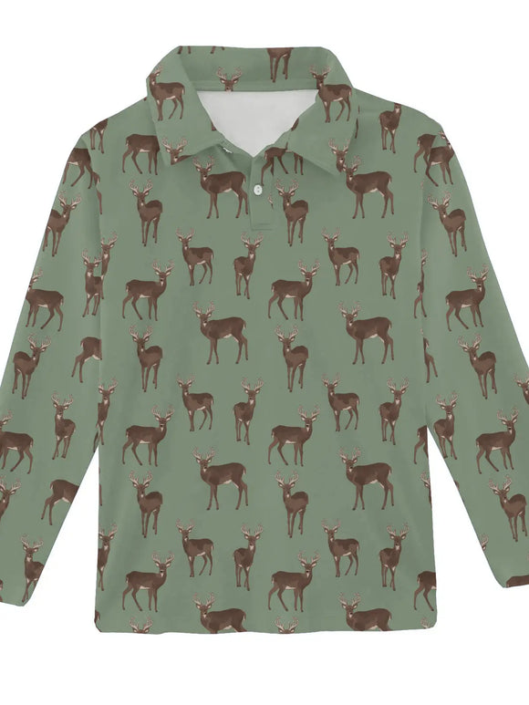 Deer Long Sleeve Polo Shirt