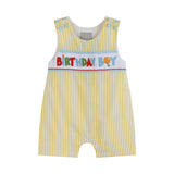Yellow Striped 'Birthday Boy' Smocked Shortalls