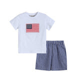 Blue USA Flag T-Shirt and Shorts Set