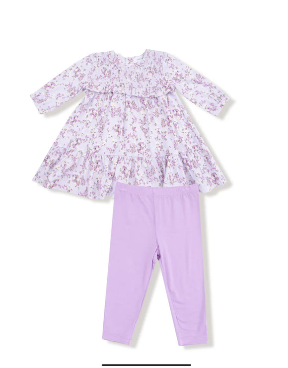 Sweet Dream Floral Smocked Tiered Dress+Legging Set