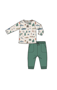 Fishing Things Henley Top+Waffle Jogger Set