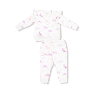 Purple Soft Dinos Ruffle Jogger Set