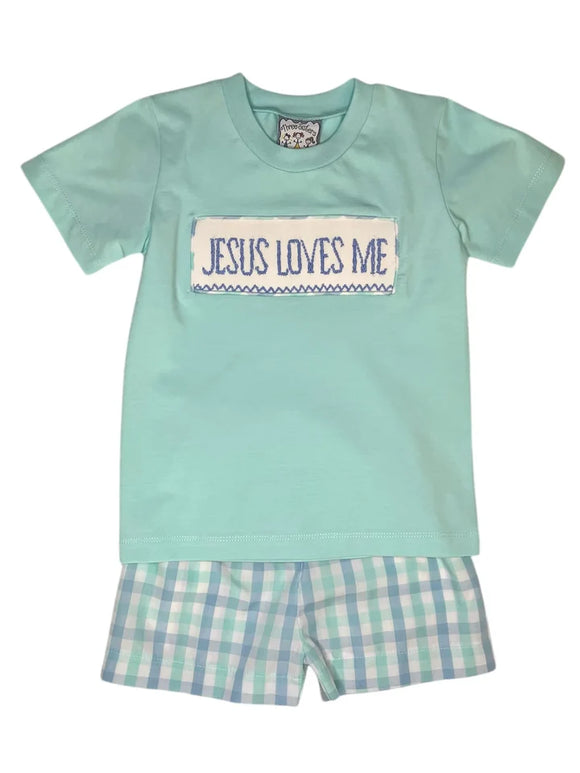 Jesus Loves Me Smocked Boys Short Set