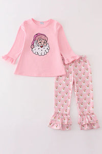 Pink Christmas Santa Sequin Girl Set