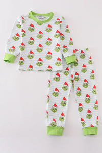 Green Stripe Christmas Grinch Pajamas Set