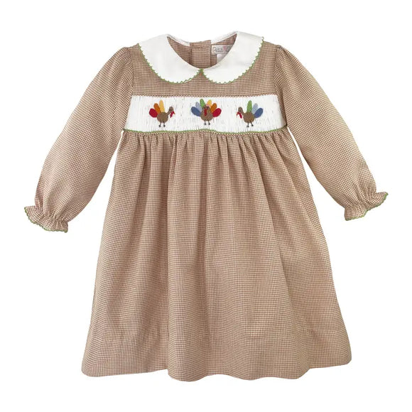 Brown Turkey Embroidered Gingham Dress