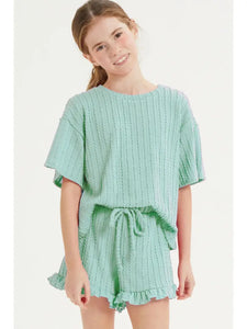 Embossed Ribbed Knit Ruffle Set