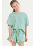 Embossed Ribbed Knit Ruffle Set