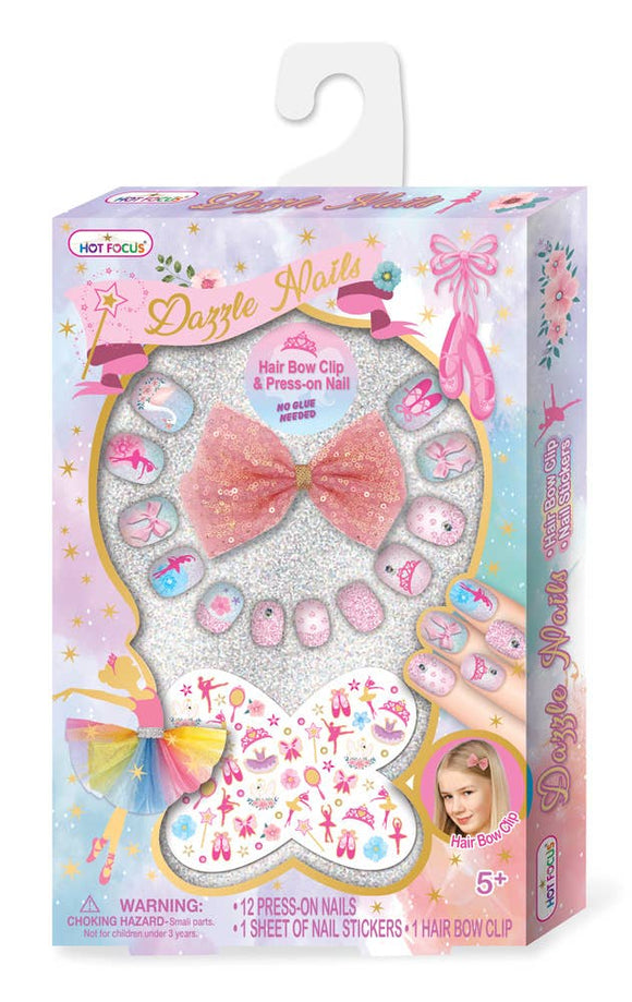 Ballerina Beauty Dazzle Nails + Hair Bow/Nail Stickers