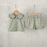 Flowers Doll Collar Cardigan Shorts Set 2T