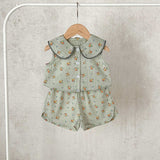 Flowers Doll Collar Cardigan Shorts Set 2T