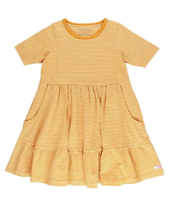 Tiny Honey Stripe Ruffle Dress
