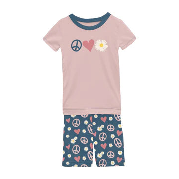 Kickee Peace, Love, and Happiness Short Sleeve Pajama Set