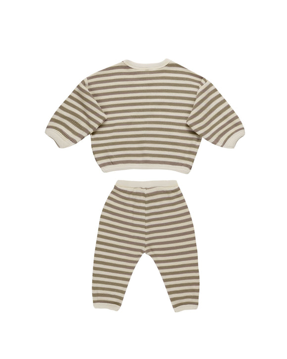 Olive Stripe Waffle Slouch Set