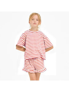 Stripe Crop Top and Ruffle Shorts Set