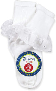 Jefferies White Ruffle Socks 3-7- shoe size