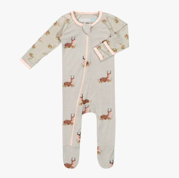 Fawn Floral Gray Footie