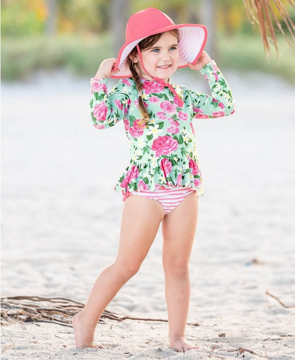 Rosy Sweetheart Peplum Rash Guard Bikini – First Glimpse Kids