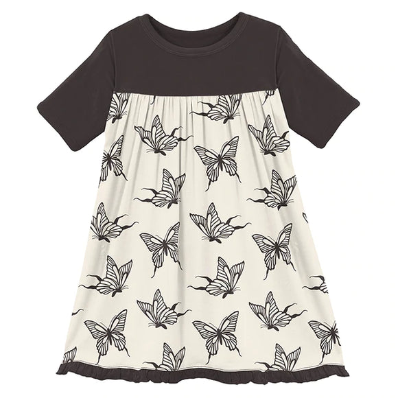Natural Swallowtail Short Sleeve Swing Dress