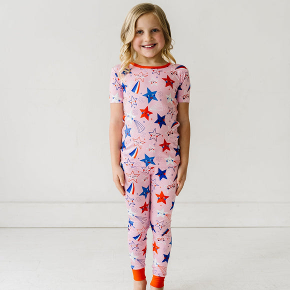 Pink Stars and Stripe Short Sleeve Bamboo Pajama Set