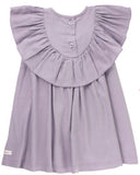 Icy Purple Woven Luxe Shoulder Ruffle Dress