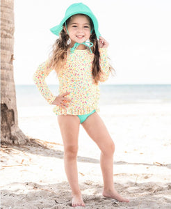 Confetti Beach Ruffle Long Sleeve Rash Guard Ruffle Bikini